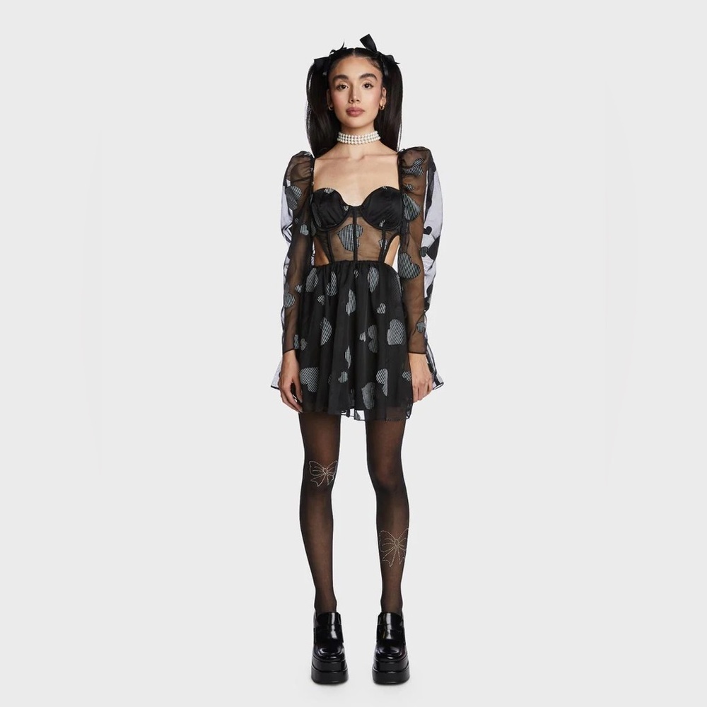 For Love & Lemons Alexandra Heart Mini Dress Mesh Cutout Size XS - Picture 2 of 16